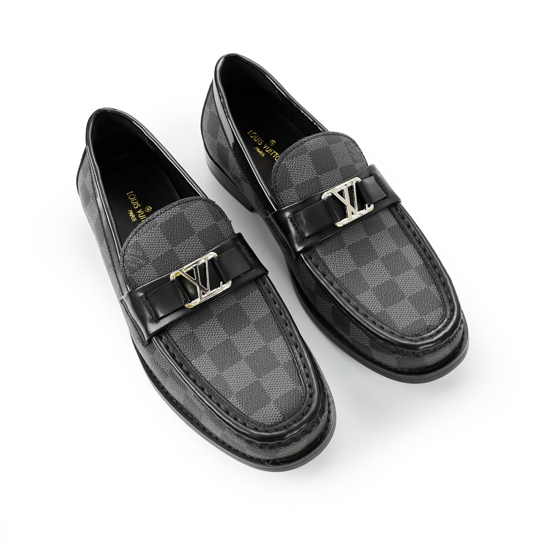 louis vuitton grey chequered premium quality loafer