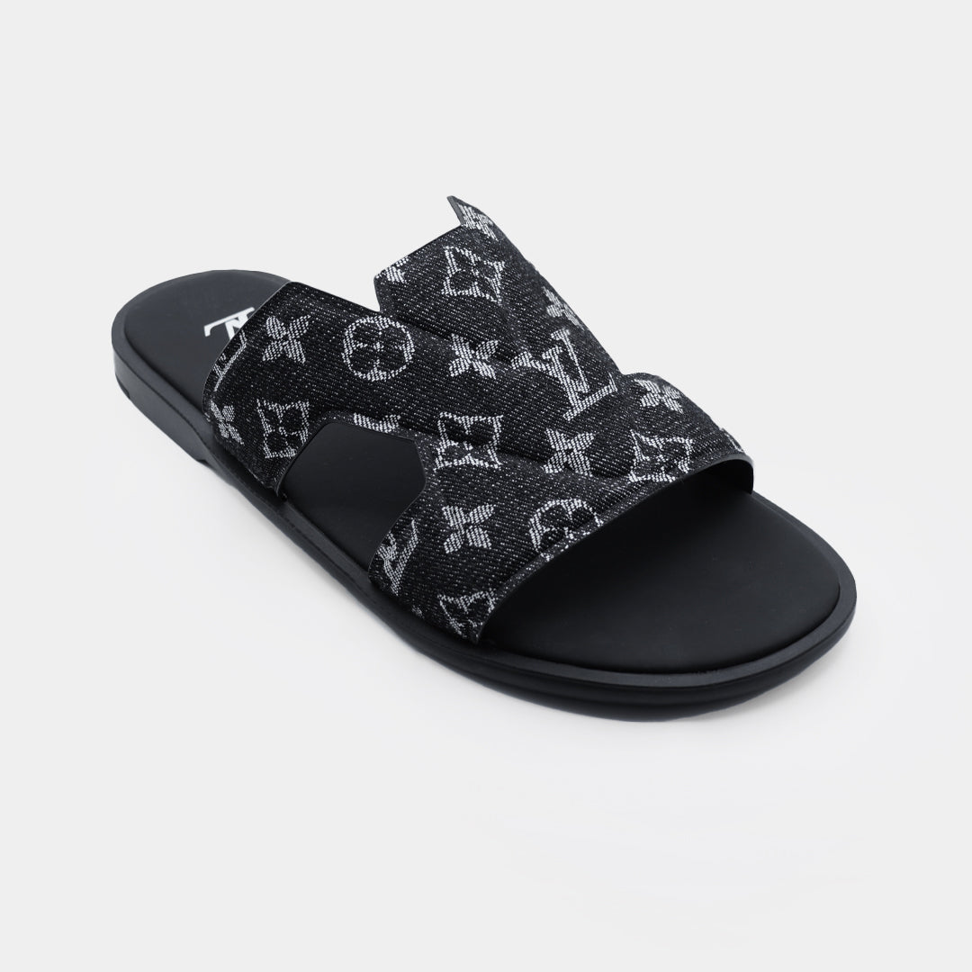 LV Black High Quality Printed Oasis Denim Leather slipper - Image 3