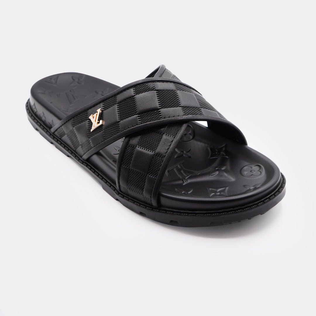 LV Black Premium Quality Upper Slide Leather Slipper - Image 4