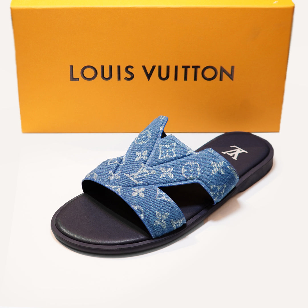 LV Blue High Quality Printed Oasis Denim Leather slipper - Image 3