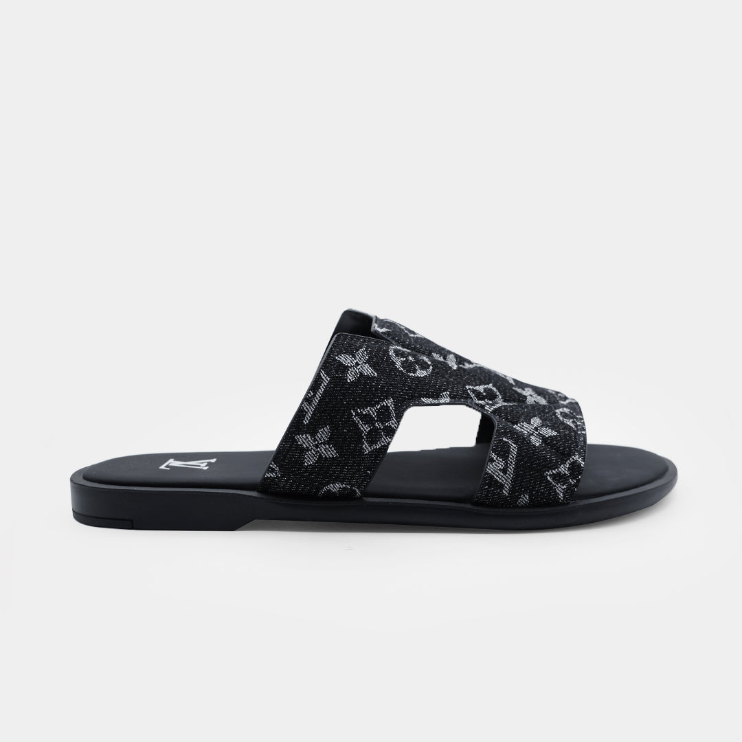 LV Black High Quality Printed Oasis Denim Leather slipper - Image 2