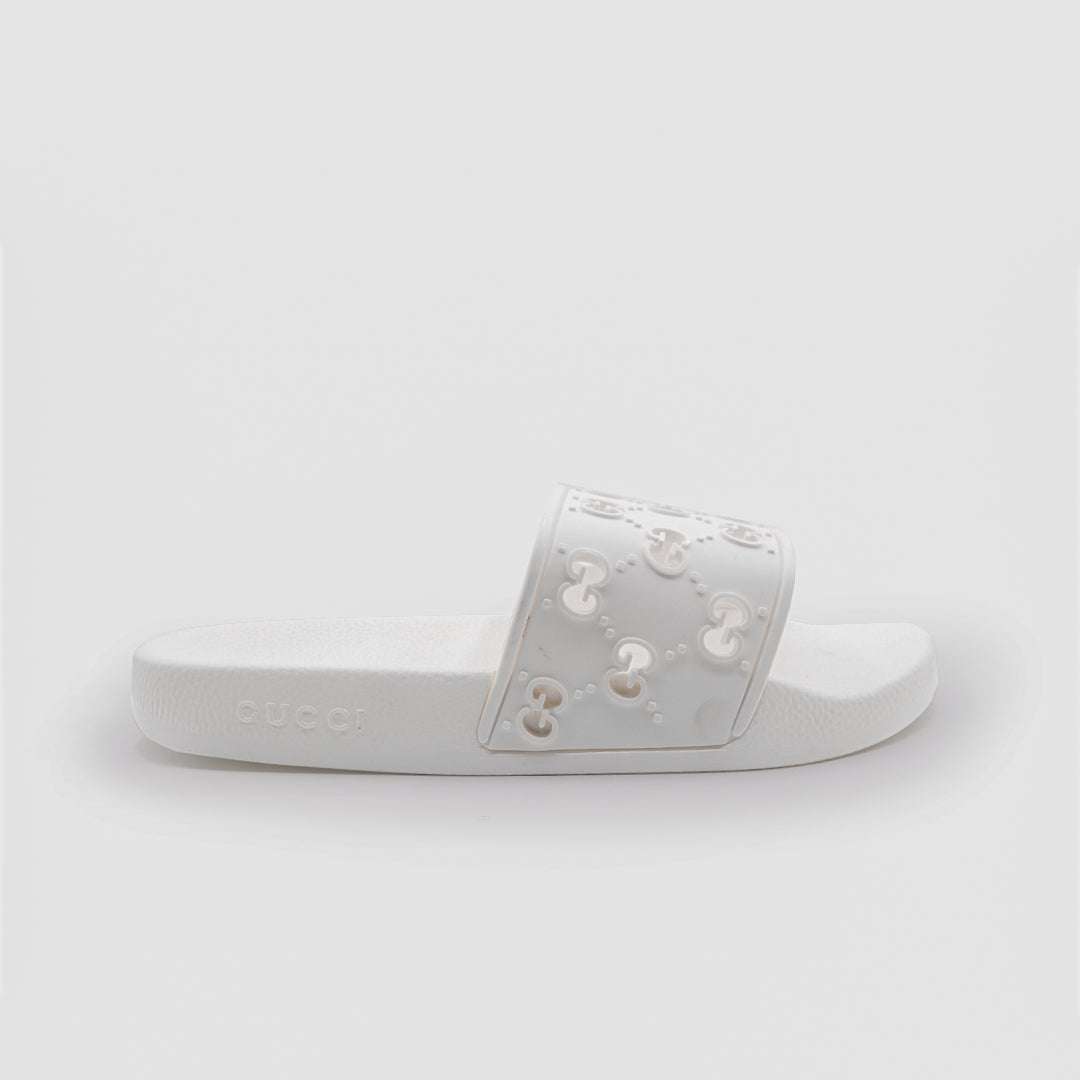 gucci all over logo embellished premium quality white medicated soft slipper