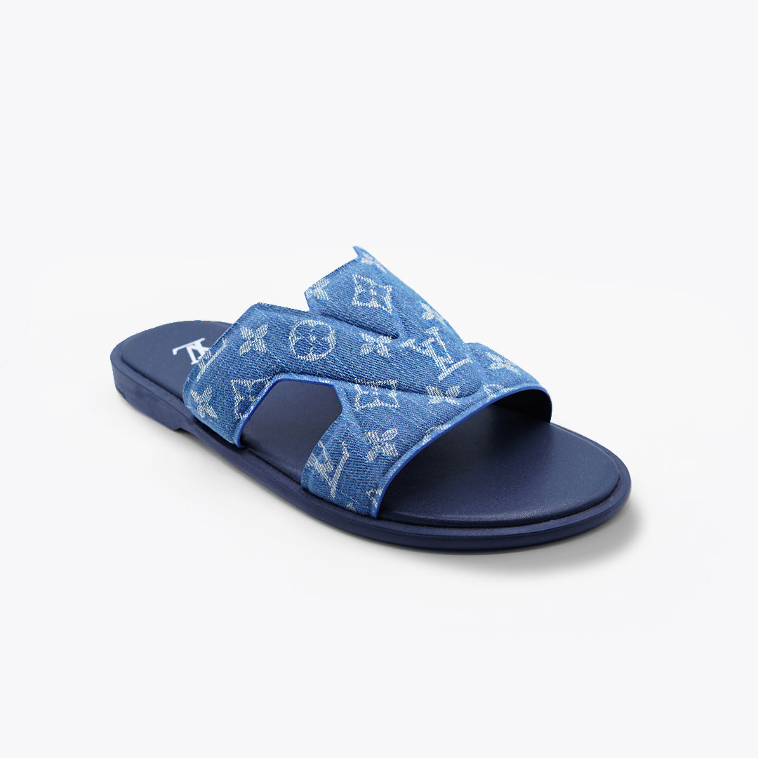 LV Blue High Quality Printed Oasis Denim Leather slipper - Image 5