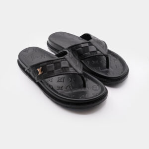 LV Black Premium Quality Leather Slipper