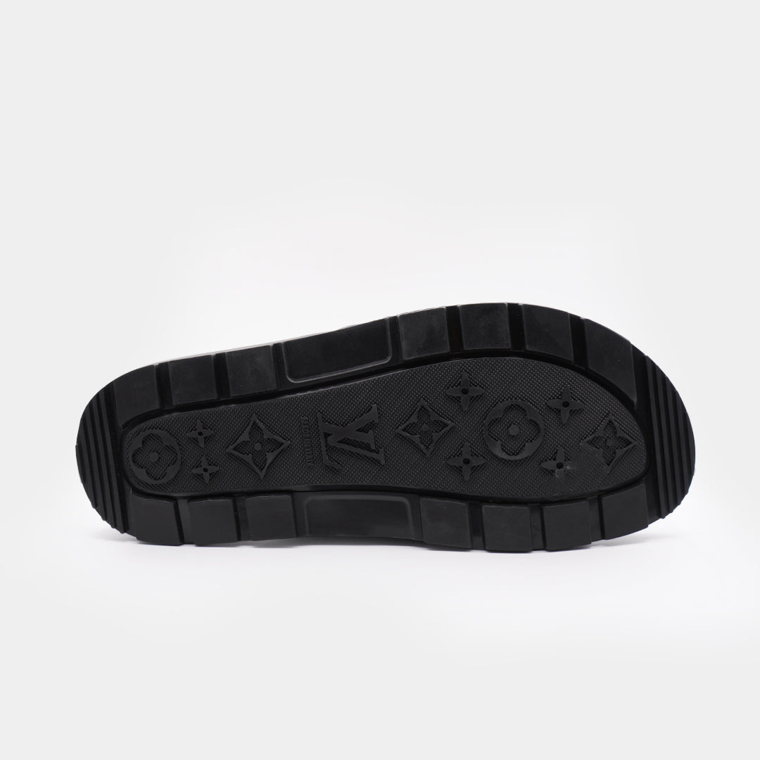 LV Black Premium Quality Upper Slide Leather Slipper - Image 3