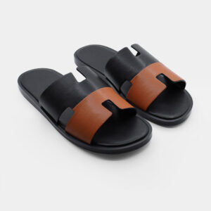 hermes high quality veau leather black & brown slipper