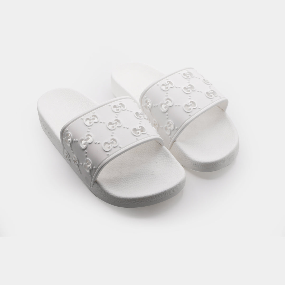gucci all over logo embellished premium quality white medicated soft slipper