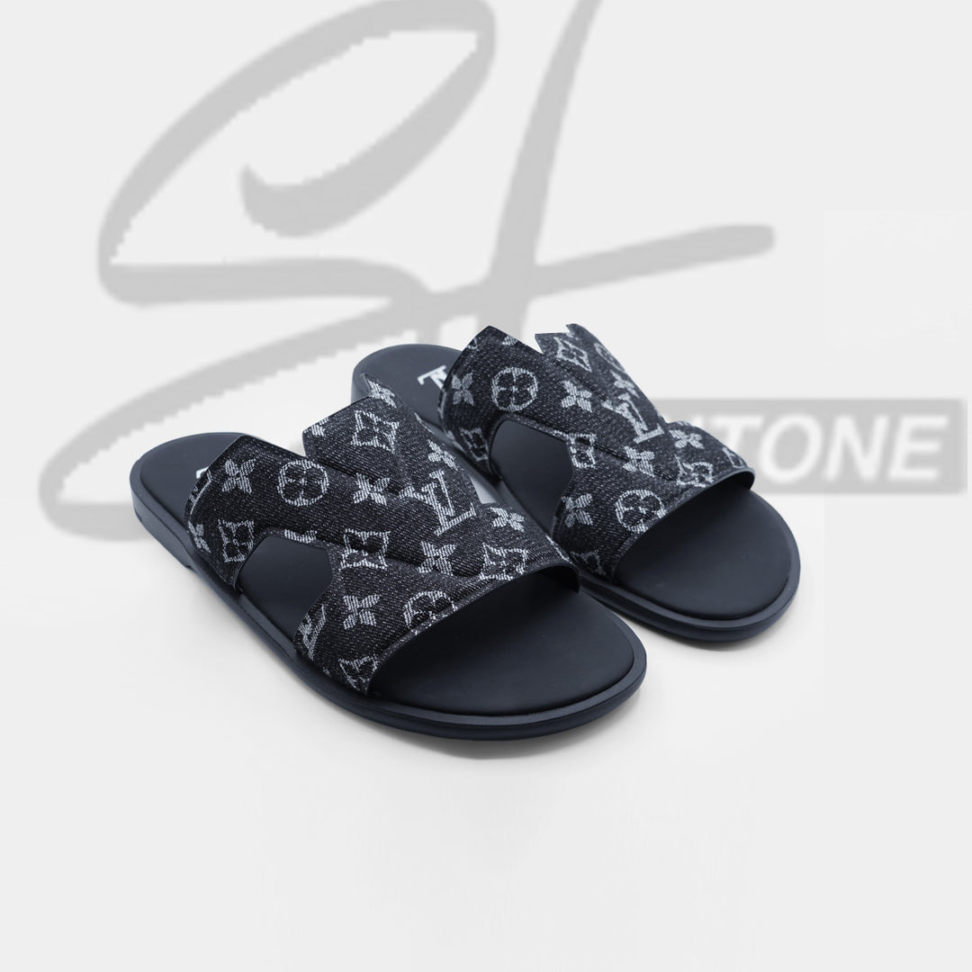 LV Black High Quality Printed Oasis Denim Leather slipper - Image 4