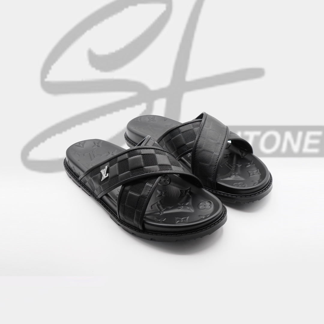 LV Black Premium Quality Upper Slide Leather Slipper - Image 5