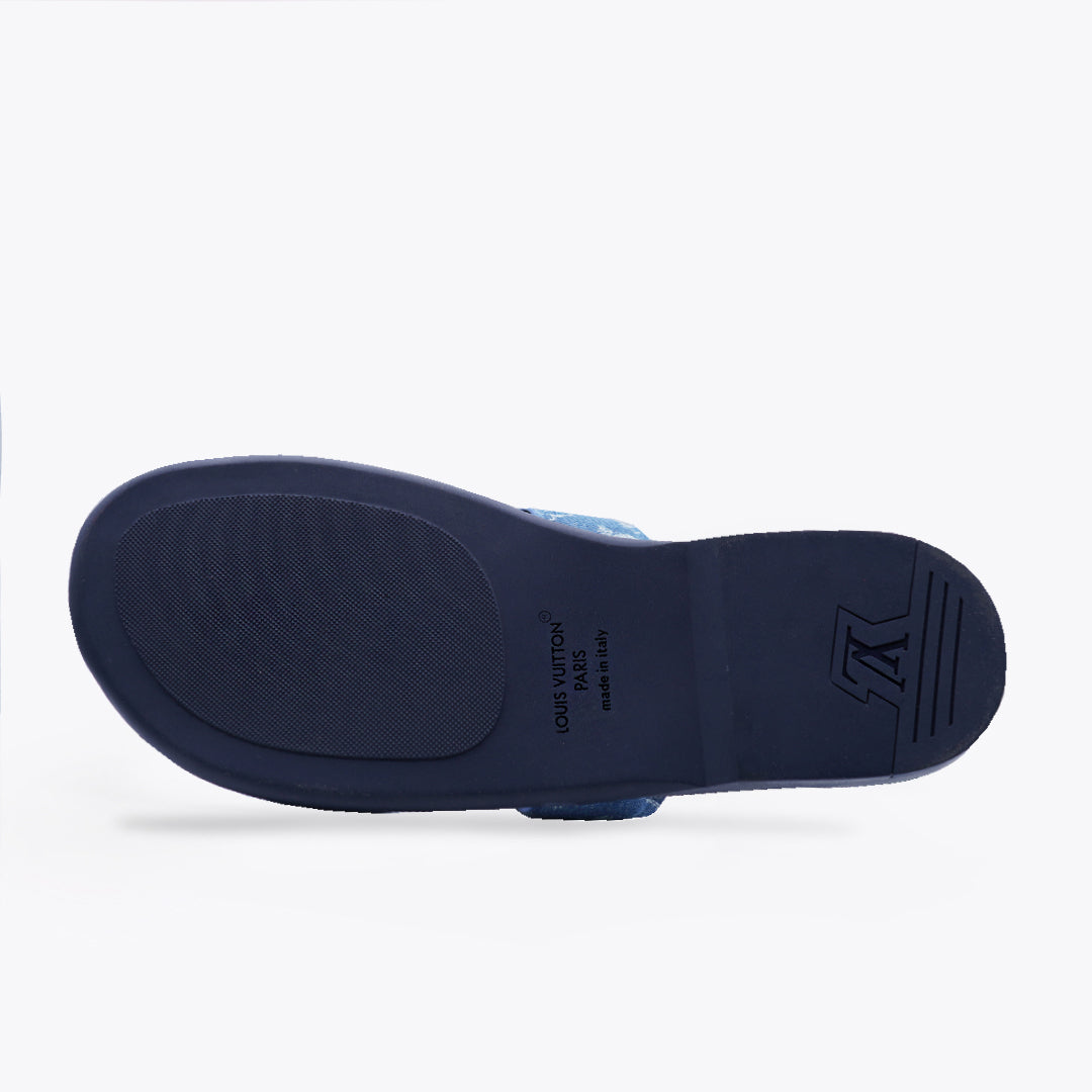 LV Blue High Quality Printed Oasis Denim Leather slipper - Image 2