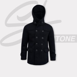 Premium Quality italian Breasted Slim Fit Winter Black Hooded Jacket