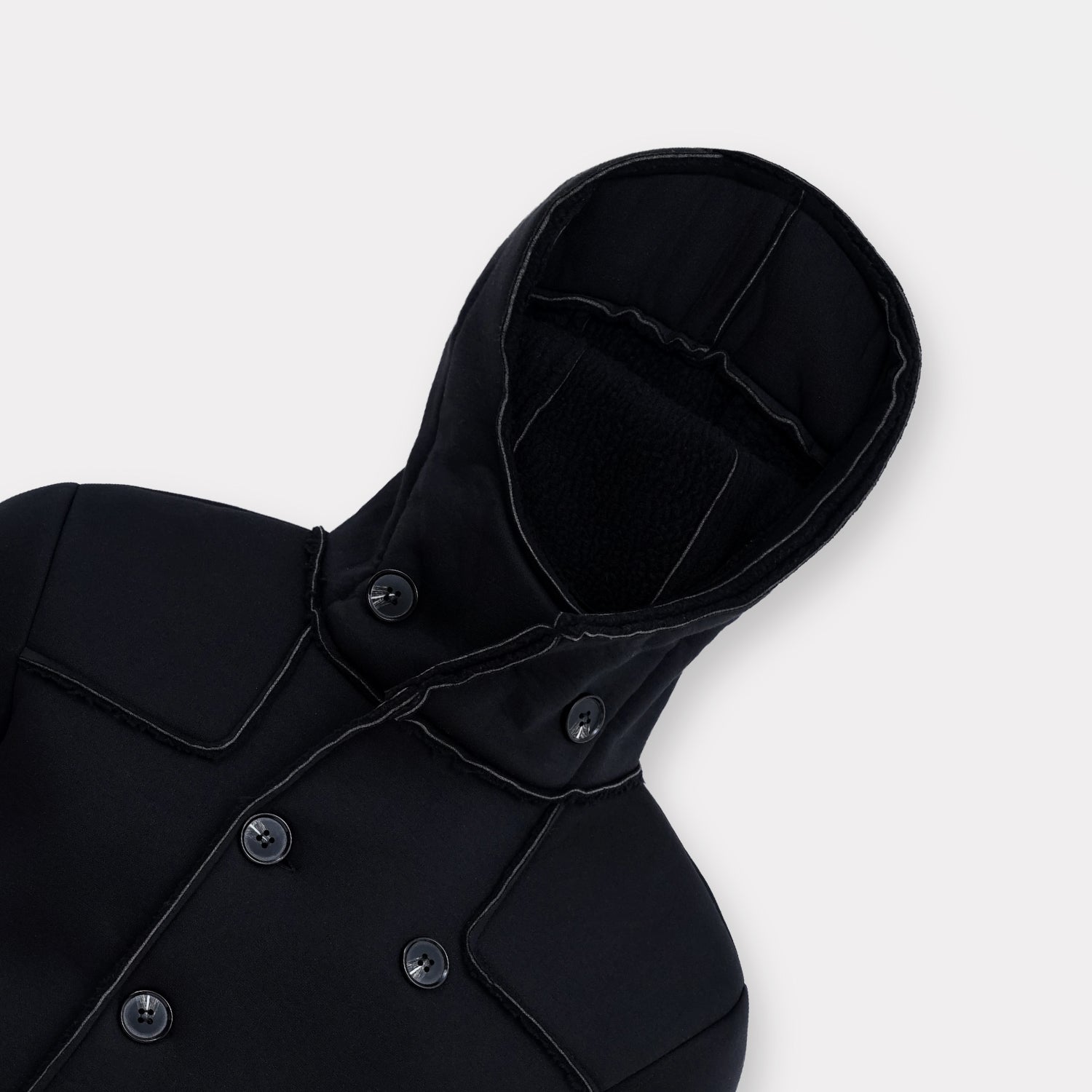 Premium Quality italian Breasted Slim Fit Winter Black Hooded Jacket - Image 2