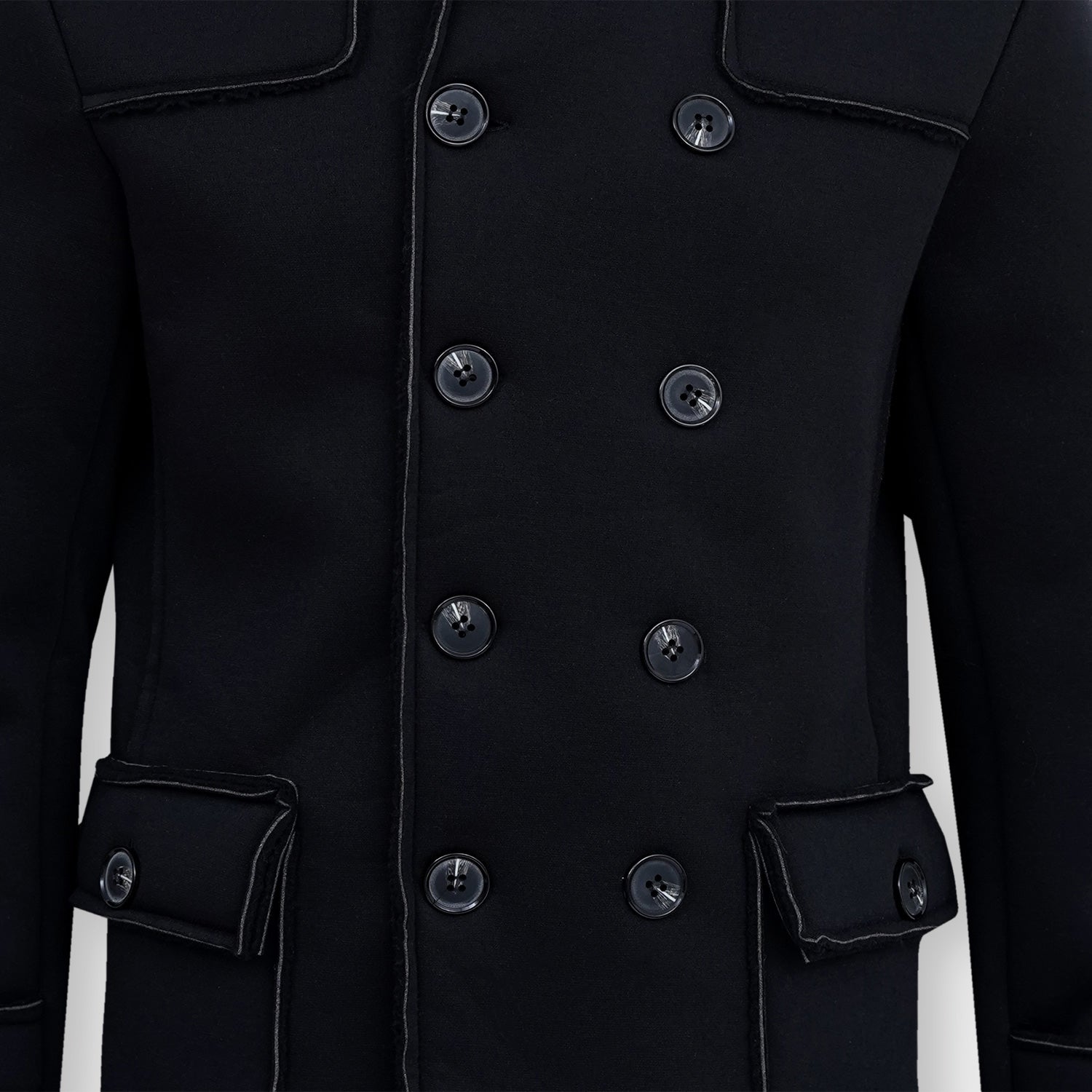 Premium Quality italian Breasted Slim Fit Winter Black Hooded Jacket - Image 3