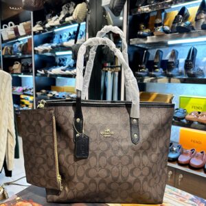 coach city tote in signature dark brown & black monogram canvas