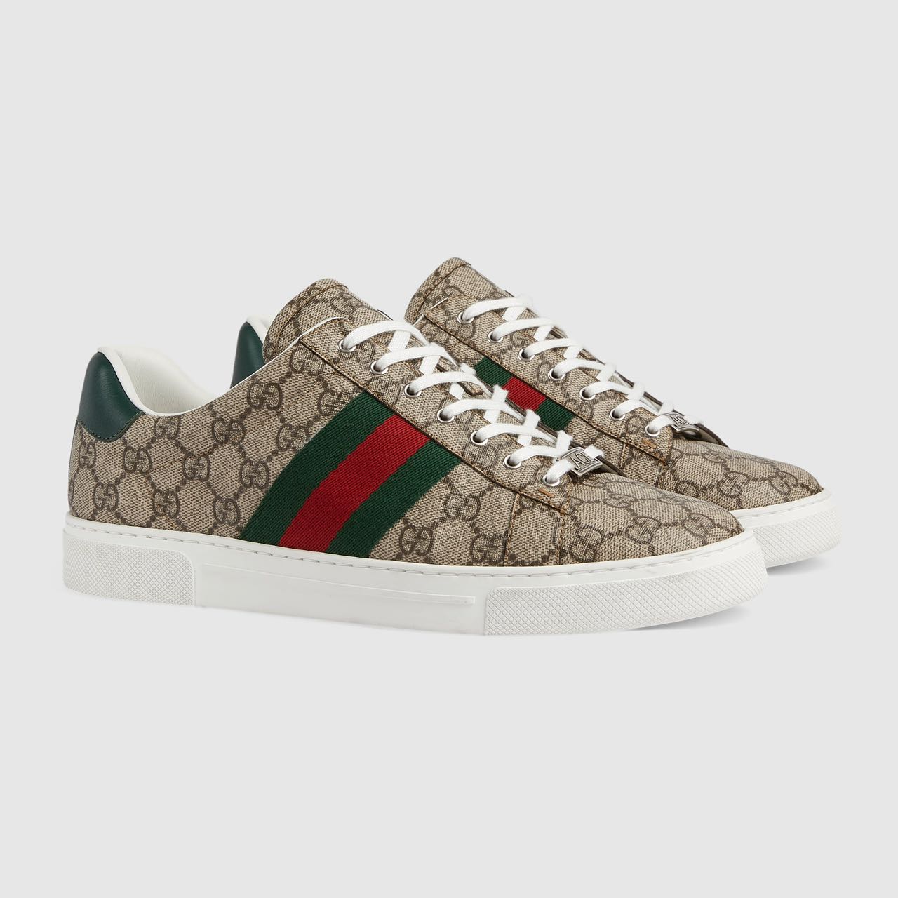 gucci gg supreme ace sneakers with web stripe beige/ebony gucci gg supreme ace sneakers with web stripe beige/ebony