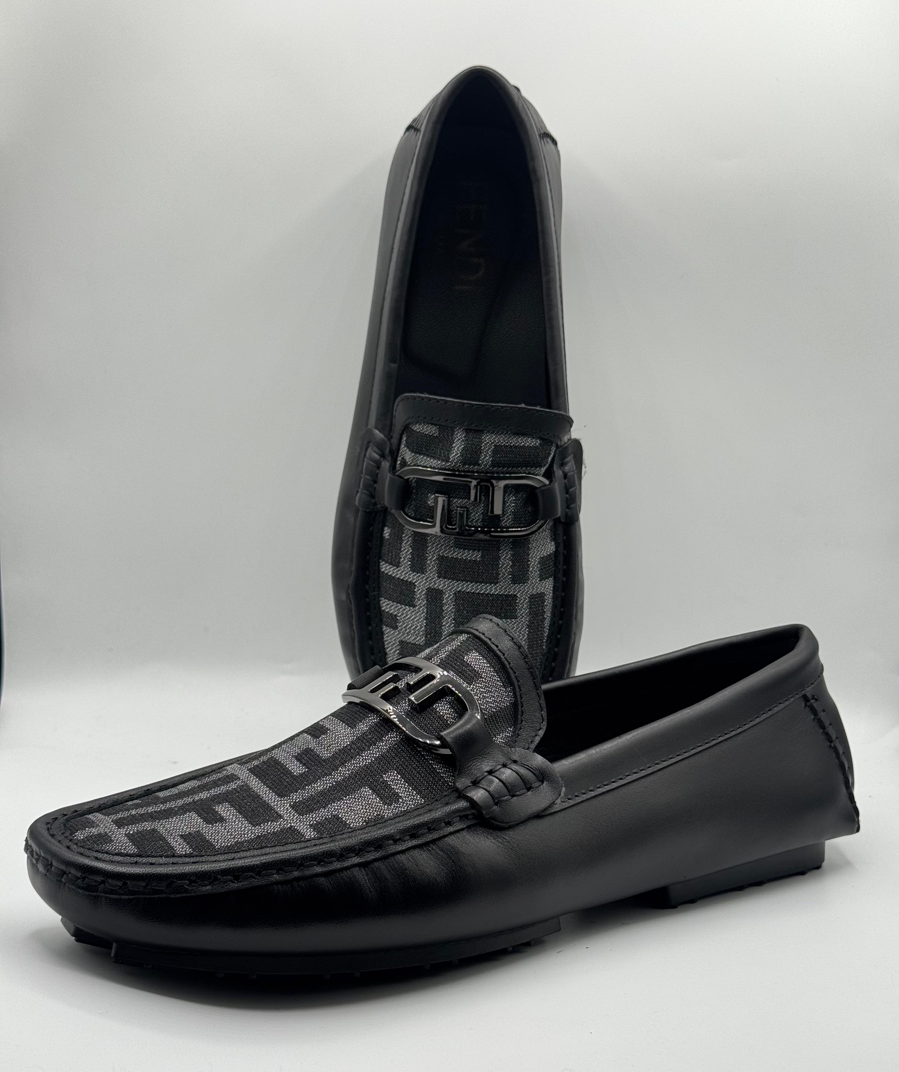 fendi black leather moccasins with monogram canvas fendi black leather moccasins with monogram canvas