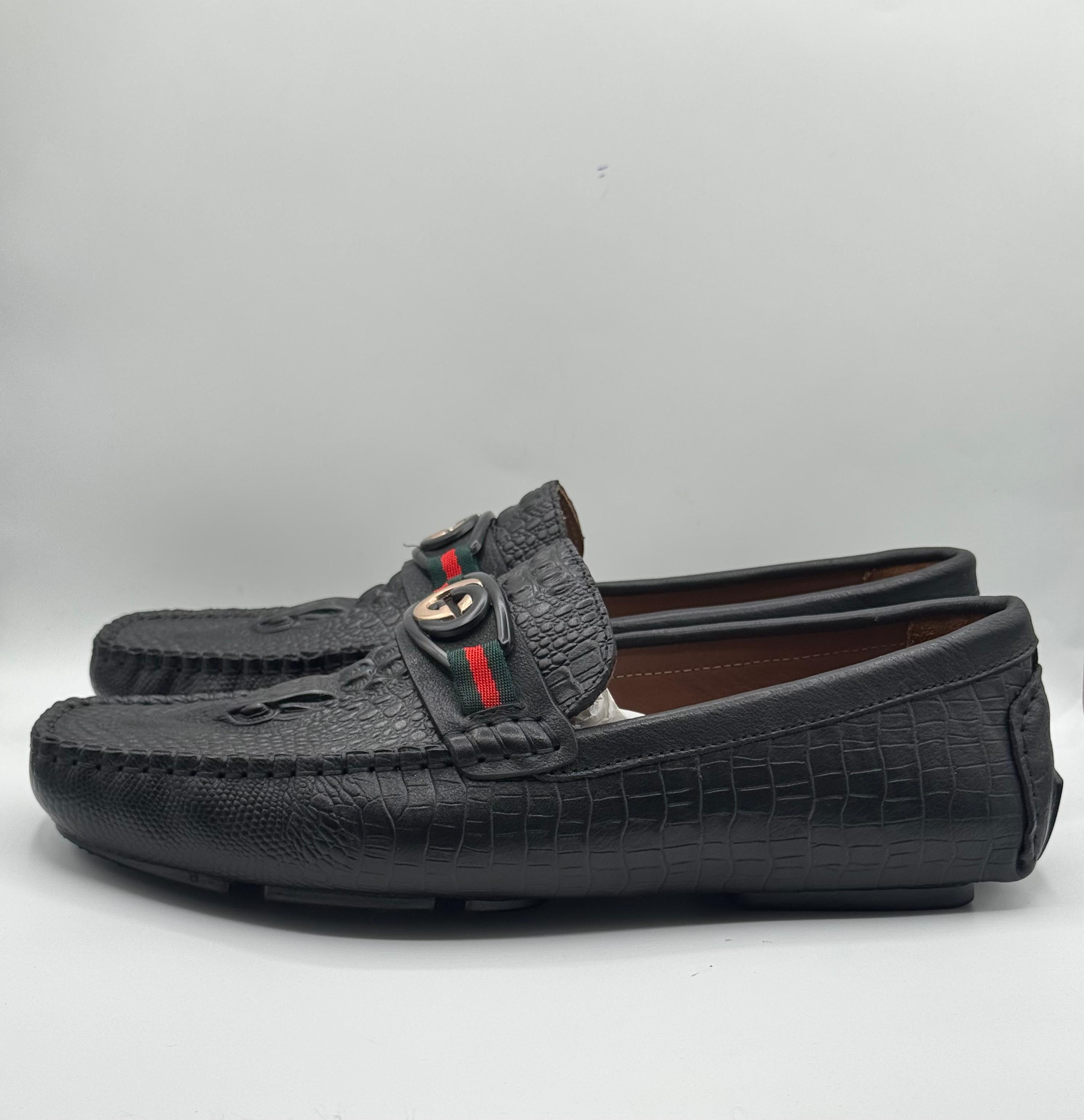 gucci black croc embossed leather moccasins with gg belt gucci black croc embossed leather moccasins with gg belt