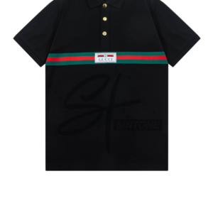 gucci web stripe black cotton polo shirt