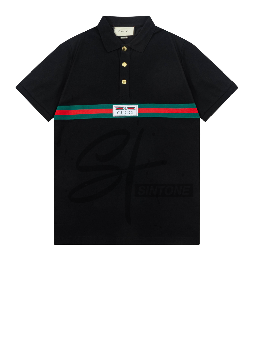 gucci web stripe black cotton polo shirt