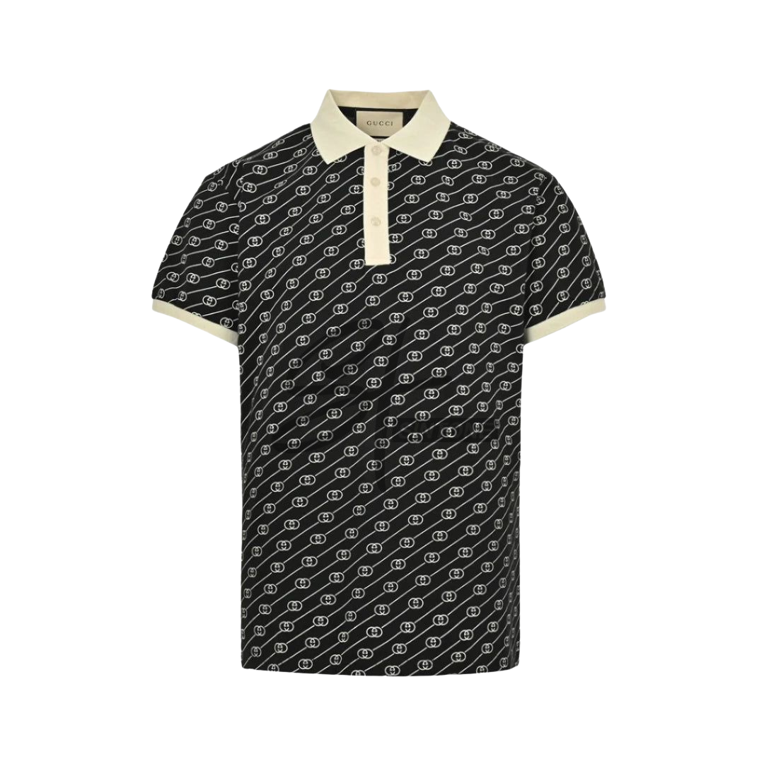gucci black gg pattern polo shirt