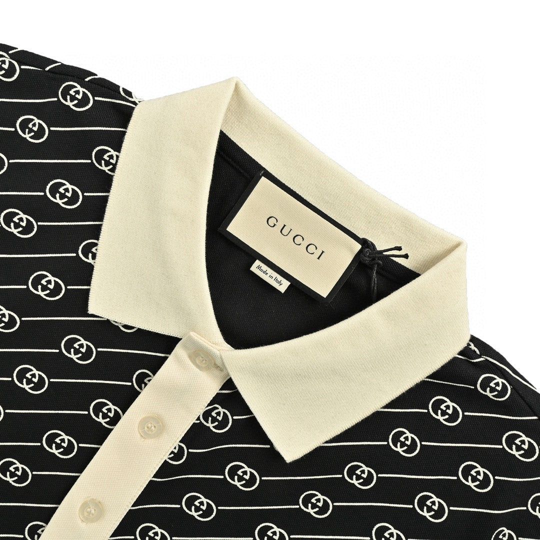 gucci black gg pattern polo shirt