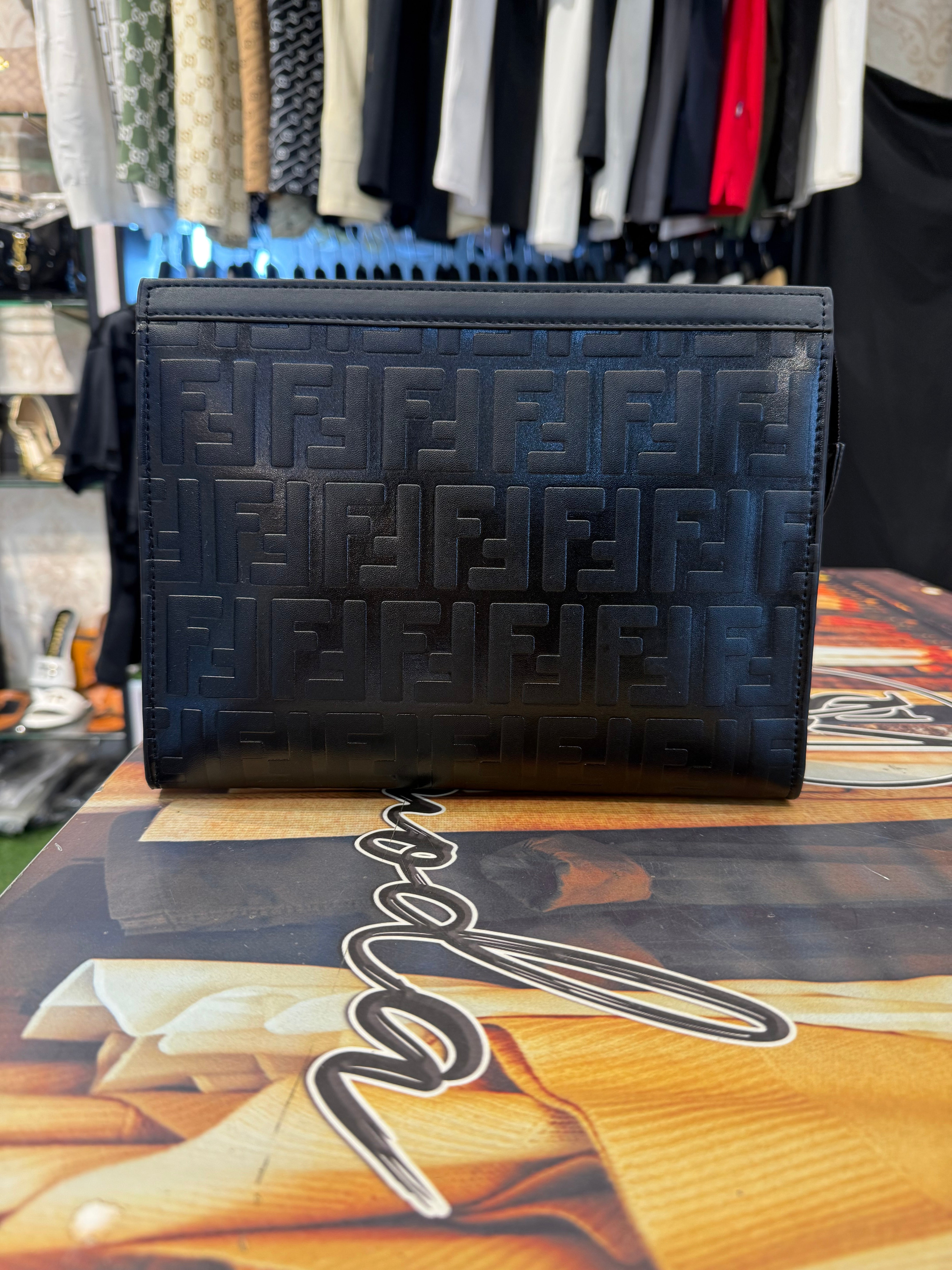 executive black textured monogram carryall