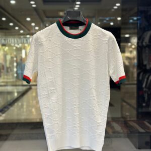 gucci men's white embossed gg monogram knit t shirt