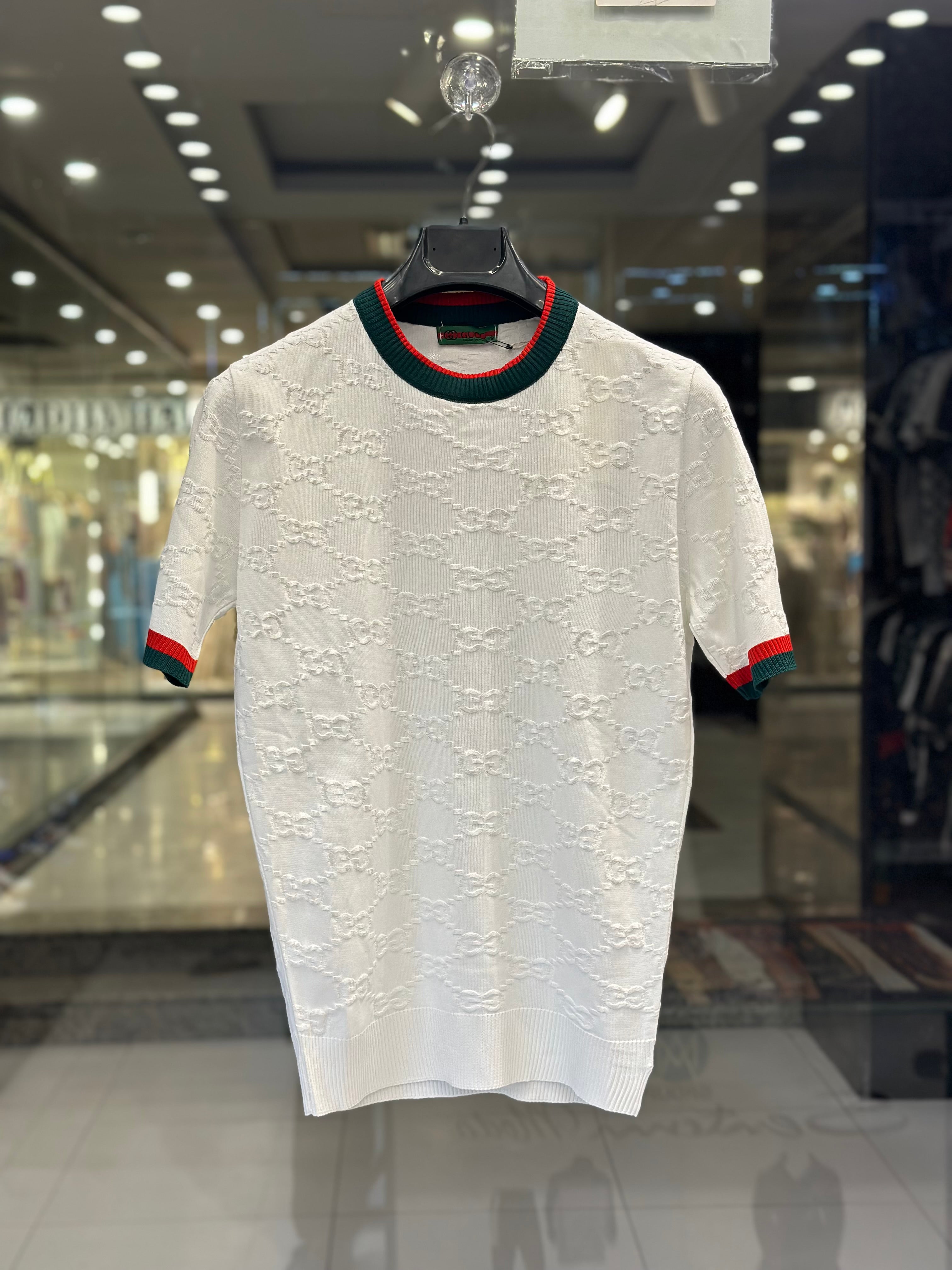 gucci men's white embossed gg monogram knit t shirt gucci men's white embossed gg monogram knit t shirt