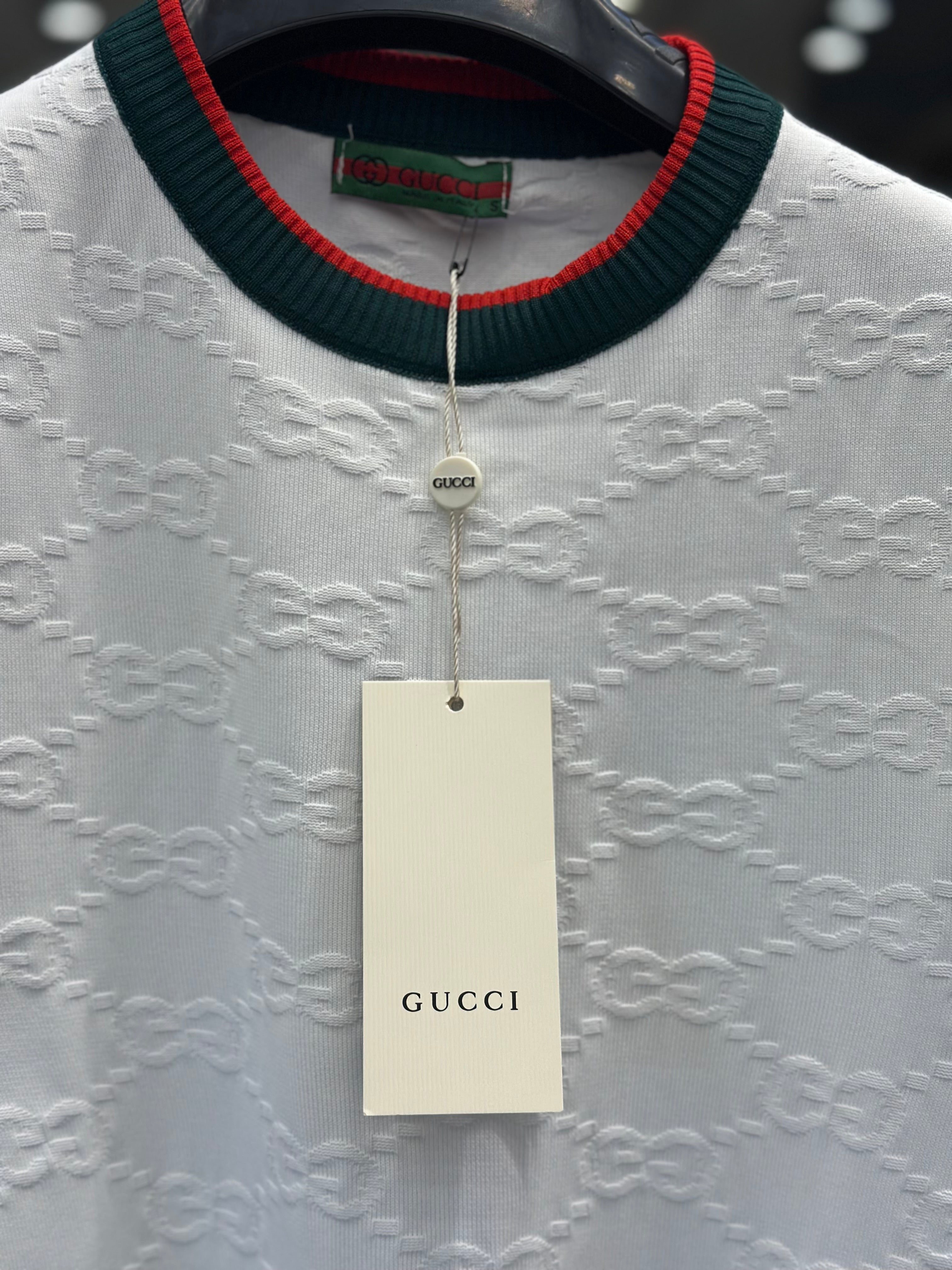 gucci men's white embossed gg monogram knit t shirt gucci men's white embossed gg monogram knit t shirt