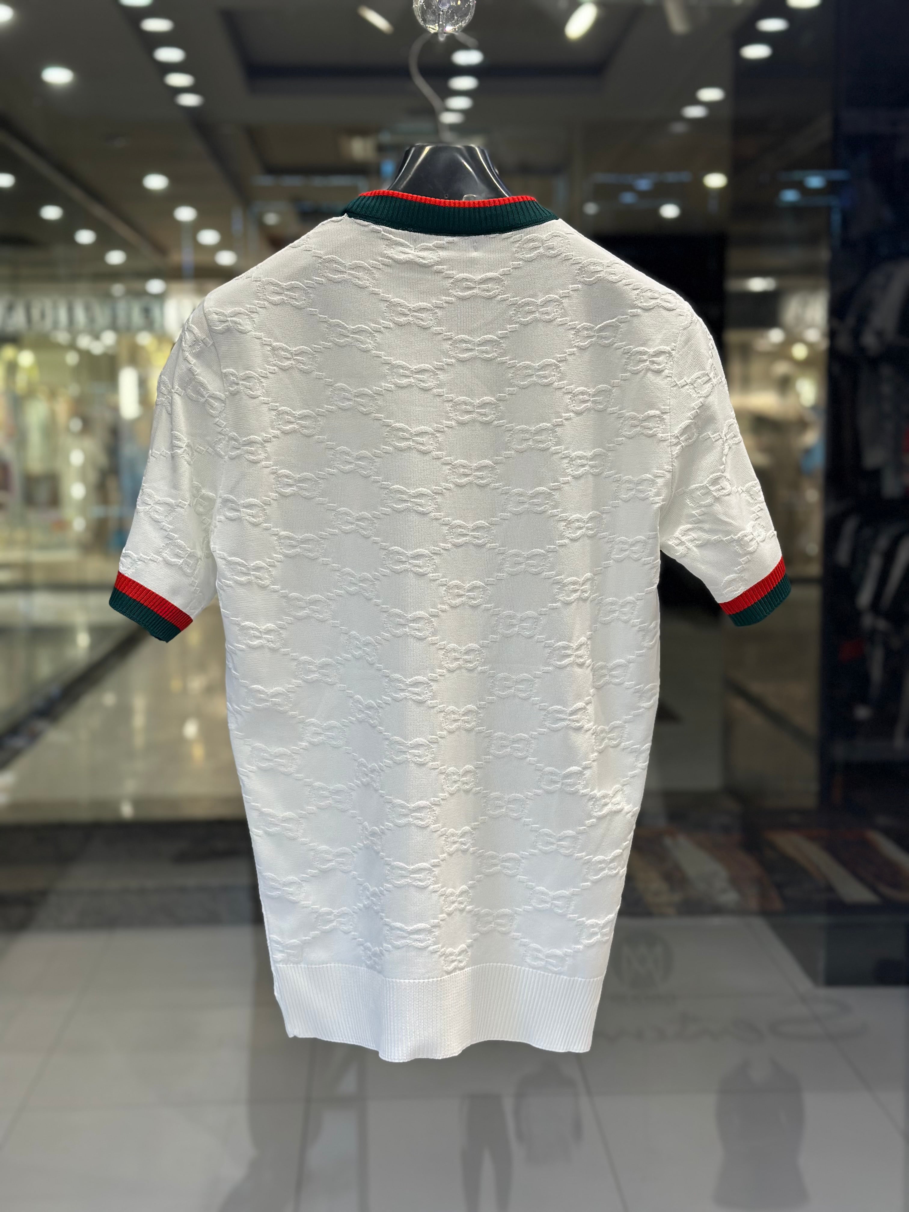 gucci men's white embossed gg monogram knit t shirt gucci men's white embossed gg monogram knit t shirt