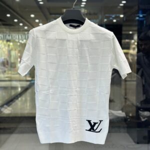 louis vuitton men's white damier knit t shirt with logo