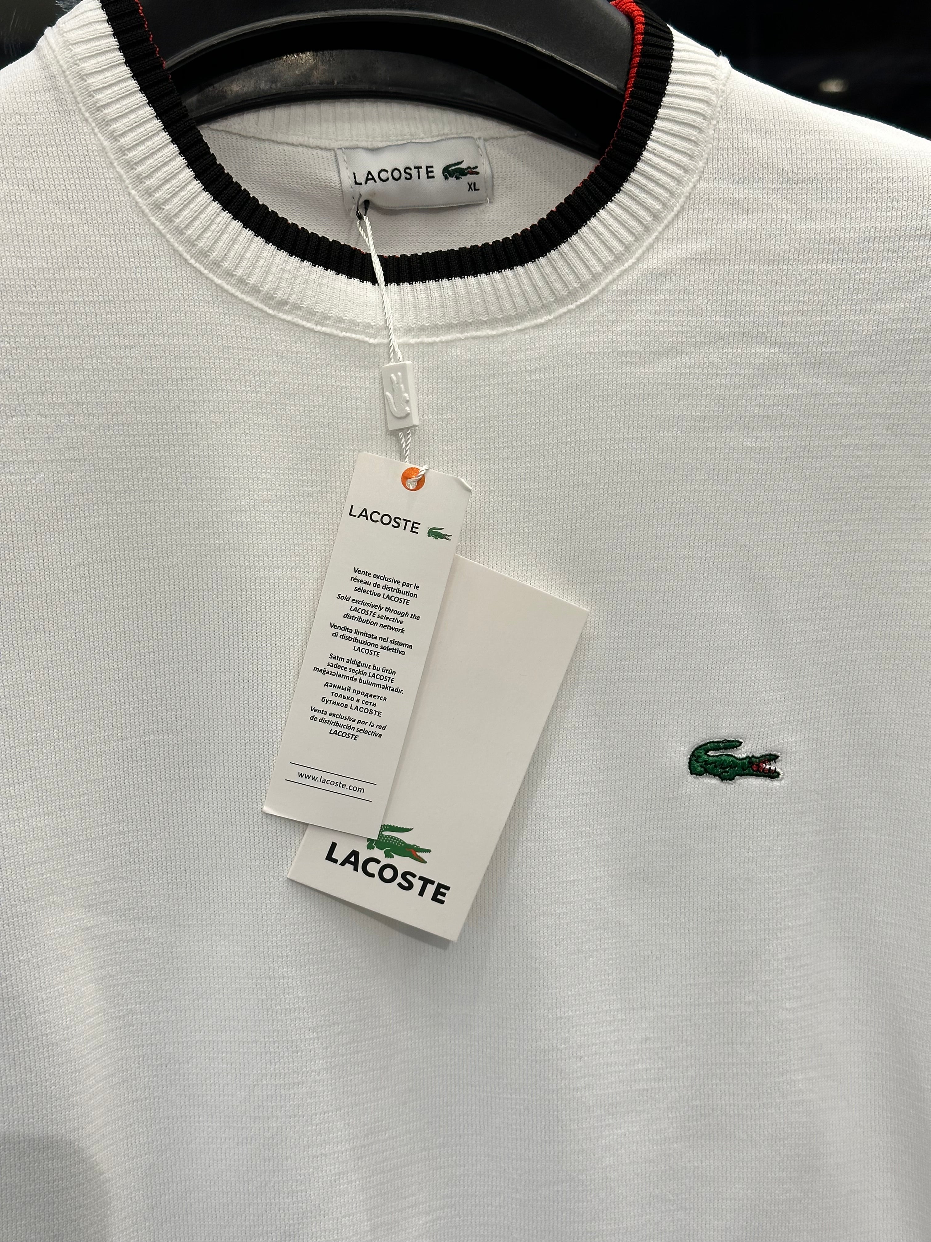 lacoste men's white cotton t shirt with contrast stripes lacoste men's white cotton t shirt with contrast stripes