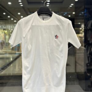 Moncler Men's White Cotton Knit T-Shirt With Logo Patch