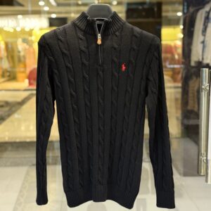 Men’s Premium Black Cable-Knit Half Zip Sweater