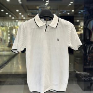 Polo Ralph Lauren Men's White Cable-Knit Tipped Polo Shirt