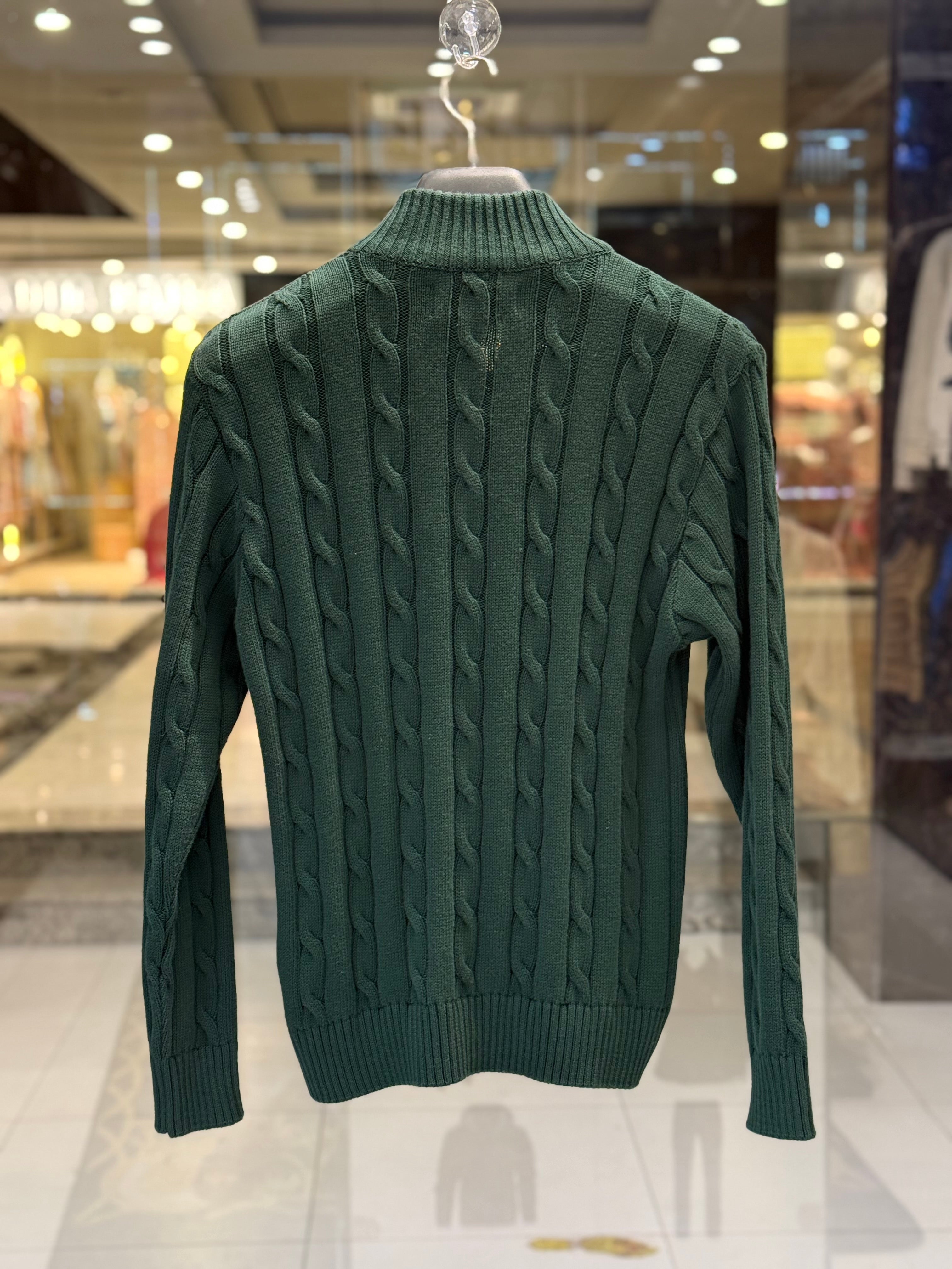 Men’s Premium Green Cable-Knit Half Zip Sweater - Image 2