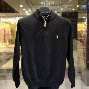 Men’s Black Plain Knit Half Zip Sweater