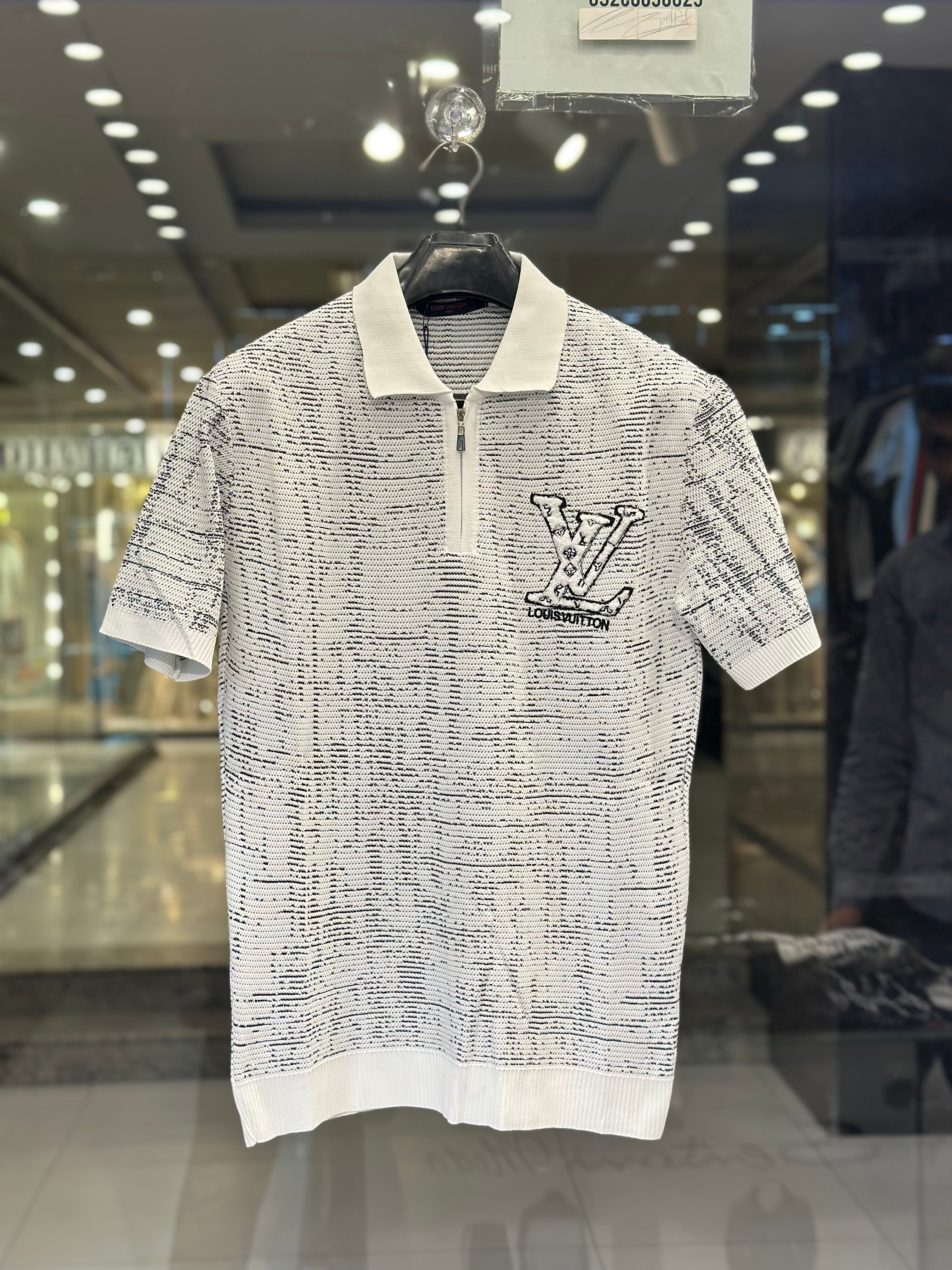 louis vuitton men's white graphic zip neck luxury polo shirt louis vuitton men's white graphic zip neck luxury polo shirt