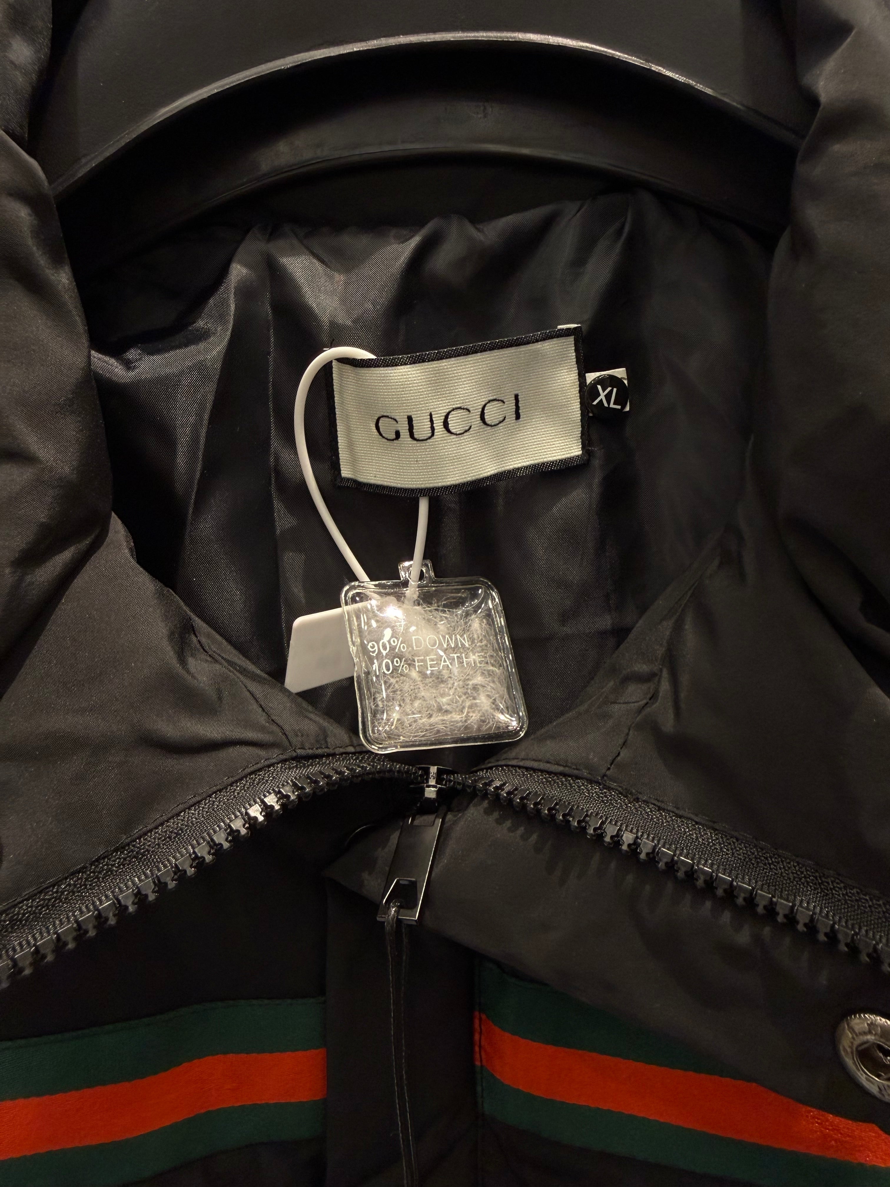 IMG_0837 Premium Men's Black Puffer Jacket with Iconic Red & Green Web Stripe - Image 4