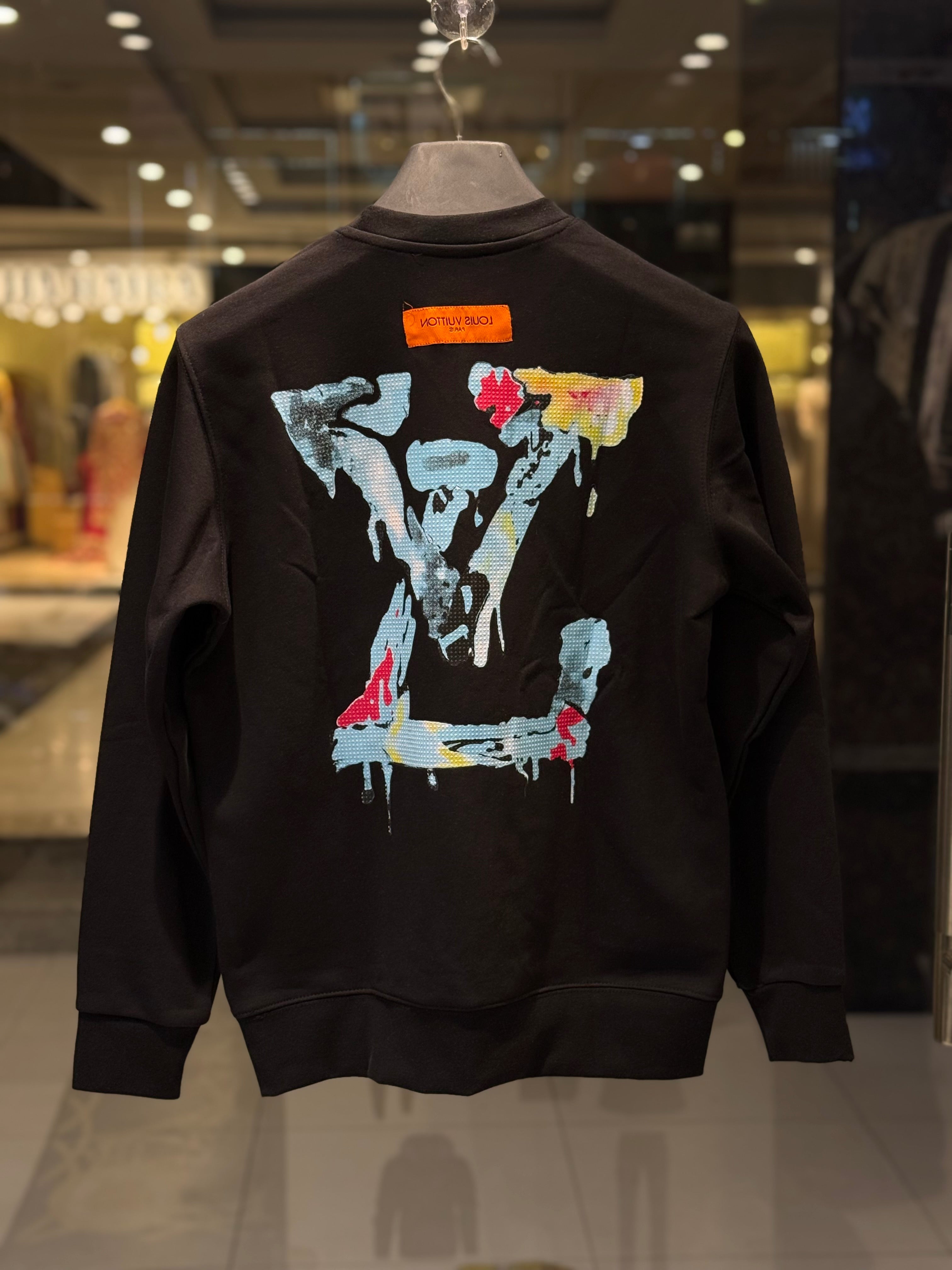 IMG_0966 LV-inspired Artistic Neon Monogram Black Sweatshirt - Image 2