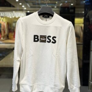 boss inspired minimalist white sweatshirt