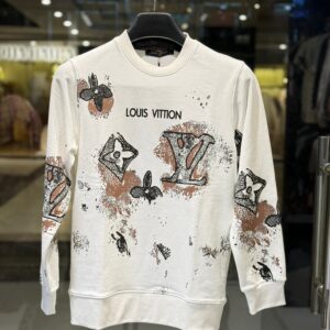 LV-inspired Streetwear Artistic White Sweatshirt