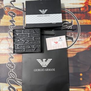 Premium Giorgio Armani Signature Logo Embossed Textured Leather Wallet