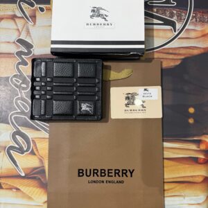 Premium Burberry London England Embossed Check Pattern Leather Wallet