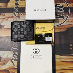 Premium Gucci Signature Monogram Embossed Leather Bi-Fold Wallet