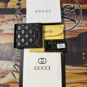 Premium Gucci Signature Monogram Web Stripe Leather Wallet