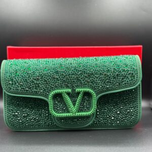 Premium Valentino-Inspired Crystal Embellished Locò Shoulder Bag