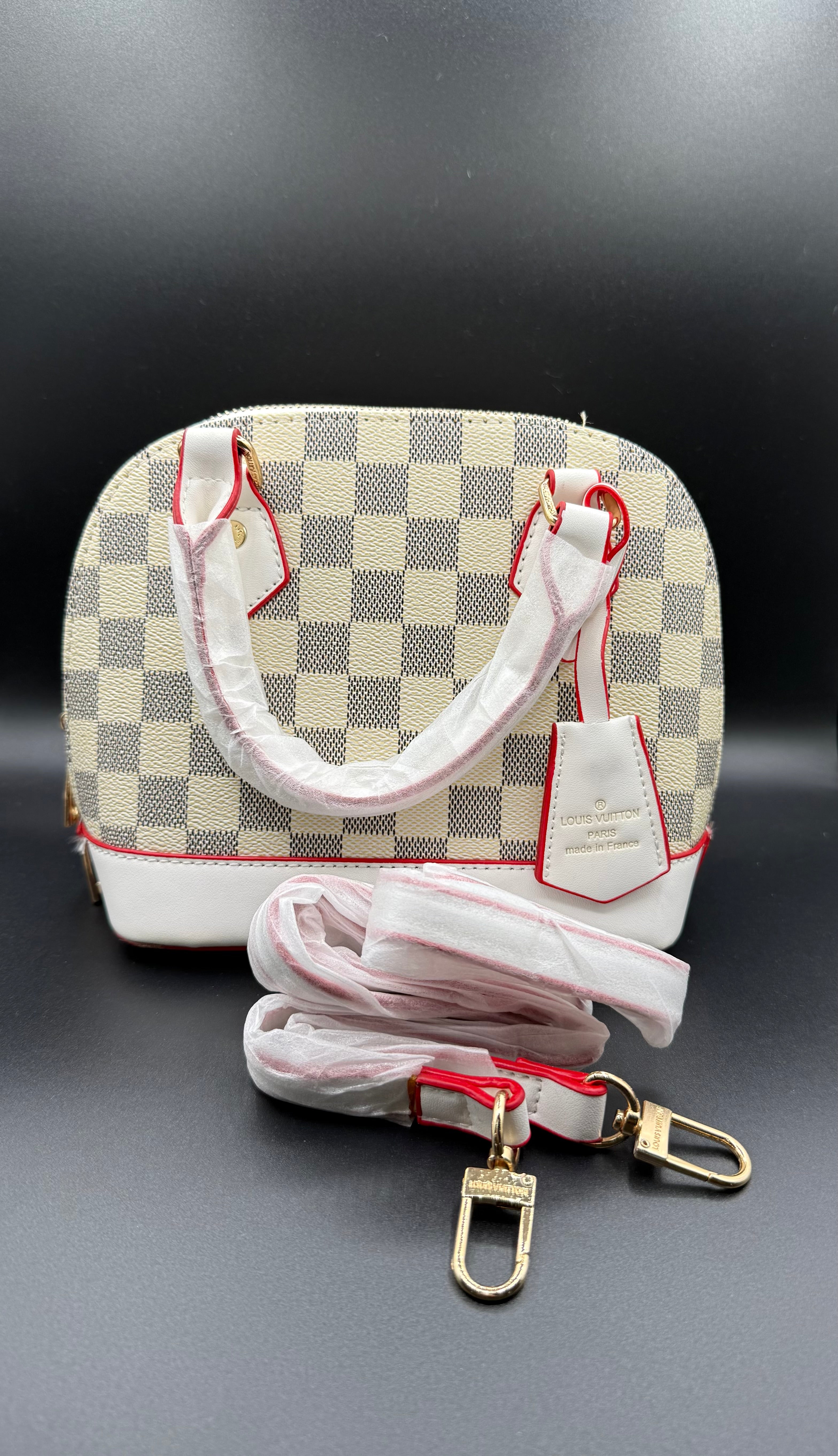 LV-Inspired Damier Azur Alma BB Style Top Handle Bag - Image 2
