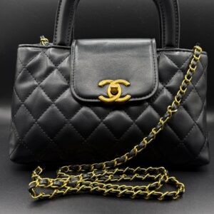 chanel inspired black quilted top handle chain bag
