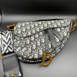 dior inspired oblique jacquard saddle bag with embroidered canvas strap